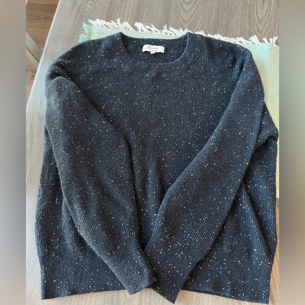 Madewell Donegal Black Waffle Cashmere Sweatshirt Sweater Size Large